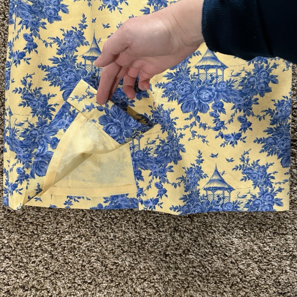 Talbots Petites Size 2 Yellow Blue Toile‎ Print Shift Dress Cotton V-Neck Floral - Picture 11 of 12
